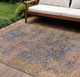 9' X 12' Navy Blue And Gold Abstract Washable Indoor Outdoor Area Rug