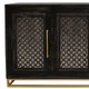 76" Black Distressed Solid Wood Carved Geometric Sideboard with Four Doors
