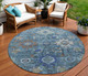 8' Blue Rust And Gray Round Floral Medallion Washable Indoor Outdoor Area Rug