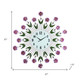 27" Purple Green And White Metal and Glass Silent Analog Floral Round Wall Clock
