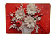24" White Red And Black Solid Wood and Acrylic Silent Analog Floral Wall Clock