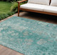9' X 12' Aqua And Silver Abstract Washable Indoor Outdoor Area Rug