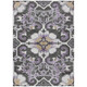 8' X 10' Purple And Charcoal Damask Washable Indoor Outdoor Area Rug