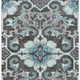 10' X 14' Teal Blue And Charcoal Damask Washable Indoor Outdoor Area Rug