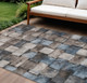 10' X 14' Taupe And Denim Blue Striped Washable Indoor Outdoor Area Rug