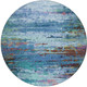 8' Blue Brown And Purple Round Abstract Washable Indoor Outdoor Area Rug