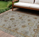 9' X 12' Taupe And Gold Floral Washable Indoor Outdoor Area Rug