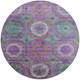 8' Purple Teal Blue And Lime Green Round Geometric Washable Indoor Outdoor Area Rug