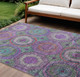 10' X 14' Purple Teal Blue And Lime Green Geometric Washable Indoor Outdoor Area Rug