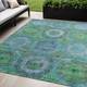 5' X 8' Teal Blue Lime Green And Purple Geometric Washable Indoor Outdoor Area Rug