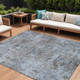 9' X 12' Blue And Taupe Abstract Washable Indoor Outdoor Area Rug
