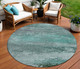 8' Teal Blue Gray And Pale Aqua Round Abstract Washable Indoor Outdoor Area Rug