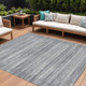 9' X 12' Gray And Silver Striped Washable Indoor Outdoor Area Rug