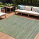 9' X 12' Sage And Ivory Striped Washable Indoor Outdoor Area Rug