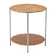 22" Natural and Silver Wood and Steel Round End Table With Shelf
