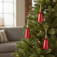 Set of Four Red And Natural Holiday Bell Shaped Ornaments