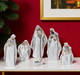 Set of Six White And Silver Resin Christmas Nativity Figurines