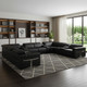 Black Italian Leather Power Reclining U Shaped Twelve Piece Sectional With Console