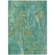 3' X 5' Teal Blue And Gold Botanical Leaves Washable Indoor Outdoor Area Rug