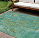 10' X 14' Teal Blue And Gold Botanical Leaves Washable Indoor Outdoor Area Rug