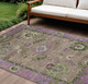 9' X 12' Brown Lavender And Ivory Floral Medallion Washable Indoor Outdoor Area Rug