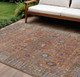 9' X 12' Orange And Green Floral Washable Indoor Outdoor Area Rug