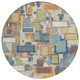 8' Denim Blue Copper And Green Round Geometric Washable Indoor Outdoor Area Rug