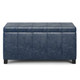 36" Denim Blue and Dark Brown Faux Leather and Solid Wood Upholstered Storage Bench With Flip Top