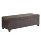 48" Brown and Dark Brown Faux Leather and Solid Wood Upholstered Distressed Storage Bench With Flip Top