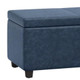 48" Denim Blue and Dark Brown Faux Leather and Solid Wood Upholstered Storage Bench With Flip Top