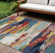 9' X 12' Denim Blue Green Red And Orange Abstract Washable Indoor Outdoor Area Rug