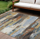 10' X 14' Brown Blue Ivory And Gold Abstract Washable Indoor Outdoor Area Rug