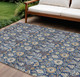 10' X 14' Navy Blue And Ivory Floral Washable Indoor Outdoor Area Rug