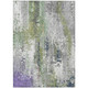 9' X 12' Artichoke Green Ivory And Purple Abstract Washable Indoor Outdoor Area Rug