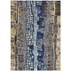 8' X 10' Pewter Ivory Blue And Gold Geometric Washable Indoor Outdoor Area Rug
