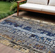 9' X 12' Pewter Ivory Blue And Gold Geometric Washable Indoor Outdoor Area Rug