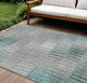 10' X 14' Teal Blue And Ivory Striped Washable Indoor Outdoor Area Rug