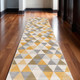 10' Yellow And Ivory Geometric Runner Rug