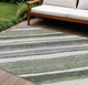 9' X 12' Fern Green Ivory And Gray Striped Washable Indoor Outdoor Area Rug