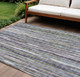 9' X 12' Plum And Ivory Striped Washable Indoor Outdoor Area Rug