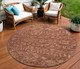 8' Terra Cotta And Beige Round Damask Washable Indoor Outdoor Area Rug