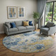 8' Blue Ivory And Gold Abstract Washable Round Rug With UV Protection