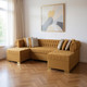 Mustard Velvet U Shaped Three Piece Sofa and Chaise Sectional With Toss Pillows