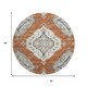 8' Terra Cotta Ivory And Blue Tribal Distressed Washable Round Rug With UV Protection