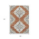9' X 12' Terra Cotta Ivory And Blue Tribal Distressed Washable Area Rug With UV Protection