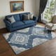 5' X 8' Blue And Ivory Tribal Distressed Washable Area Rug With UV Protection