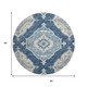 8' Blue And Ivory Tribal Distressed Washable Round Rug With UV Protection