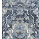 5' X 8' Blue And Ivory Floral Medallion Distressed Washable Area Rug With UV Protection