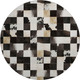 8' Black Ivory And Beige Patchwork Washable Round Rug With UV Protection