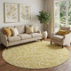 8' Gold And Ivory Botanical Leaves Washable Round Rug With UV Protection